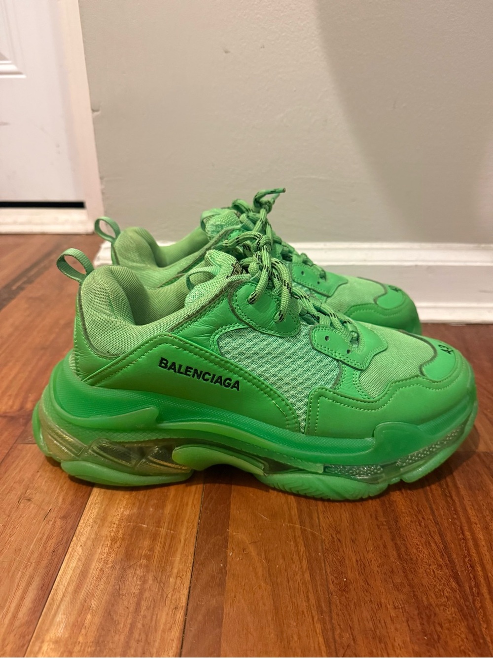 Balenciaga Neon Green Chunky Triple-S Style Sneakers